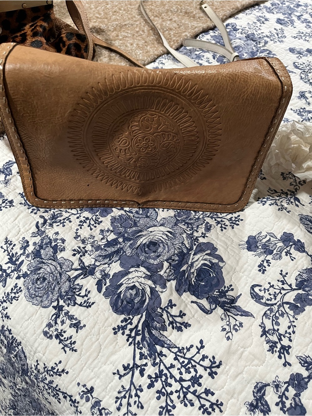 Patricia Nash Embossed Leather Crossbody - Tan Brown